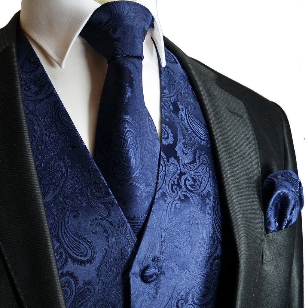 Navy Blue Paisley Tuxedo Vest Set – Paul Malone