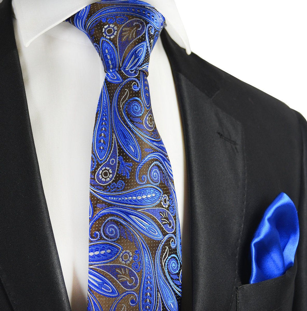 Royal Blue and Brown Paisley 7-fold Silk Tie Set – Paul Malone