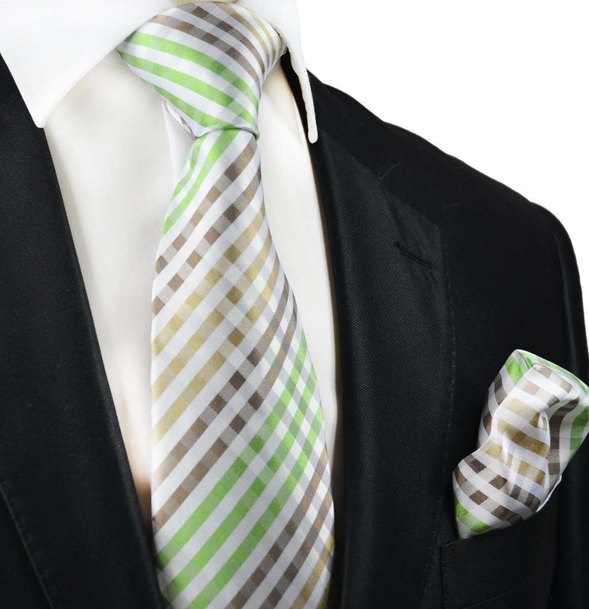 Green and Brown Silk Tie and Pocket Square | Paul Malone