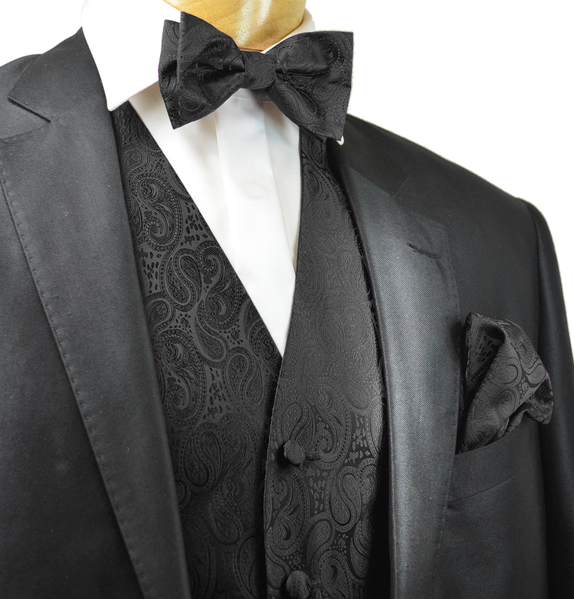 Black and Gold Paisley Vest and Tie Set