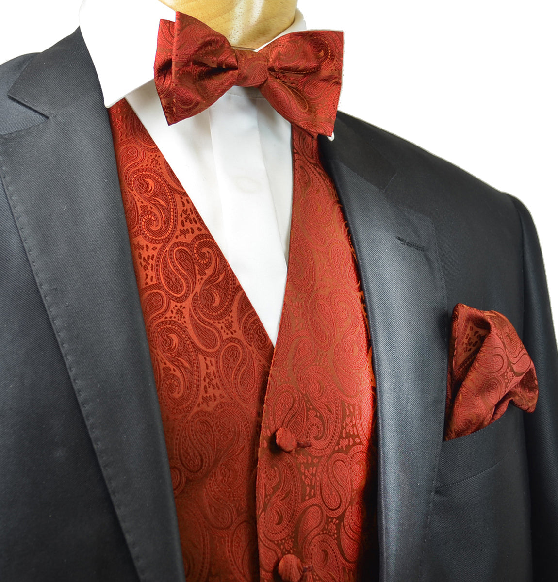 Burgundy Red Paisley Tuxedo Vest Set | Paul Malone