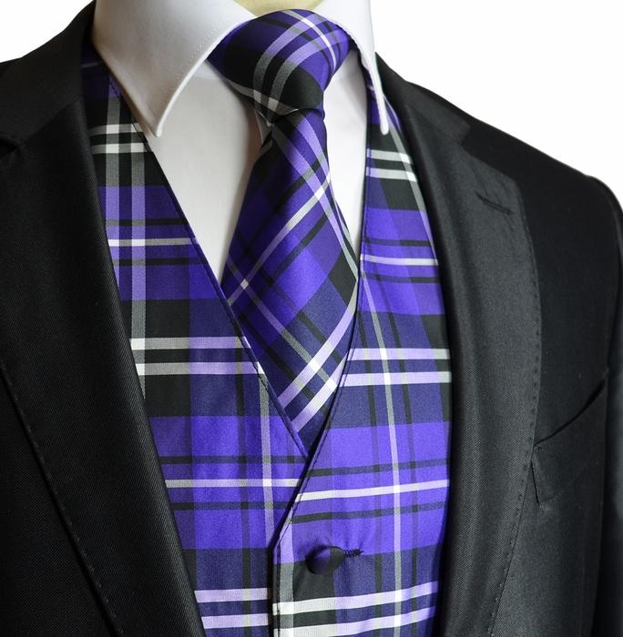 Giotto Dibondon Ewell Kosten Purple and Black Plaid Suit Vest Set | Paul Malone