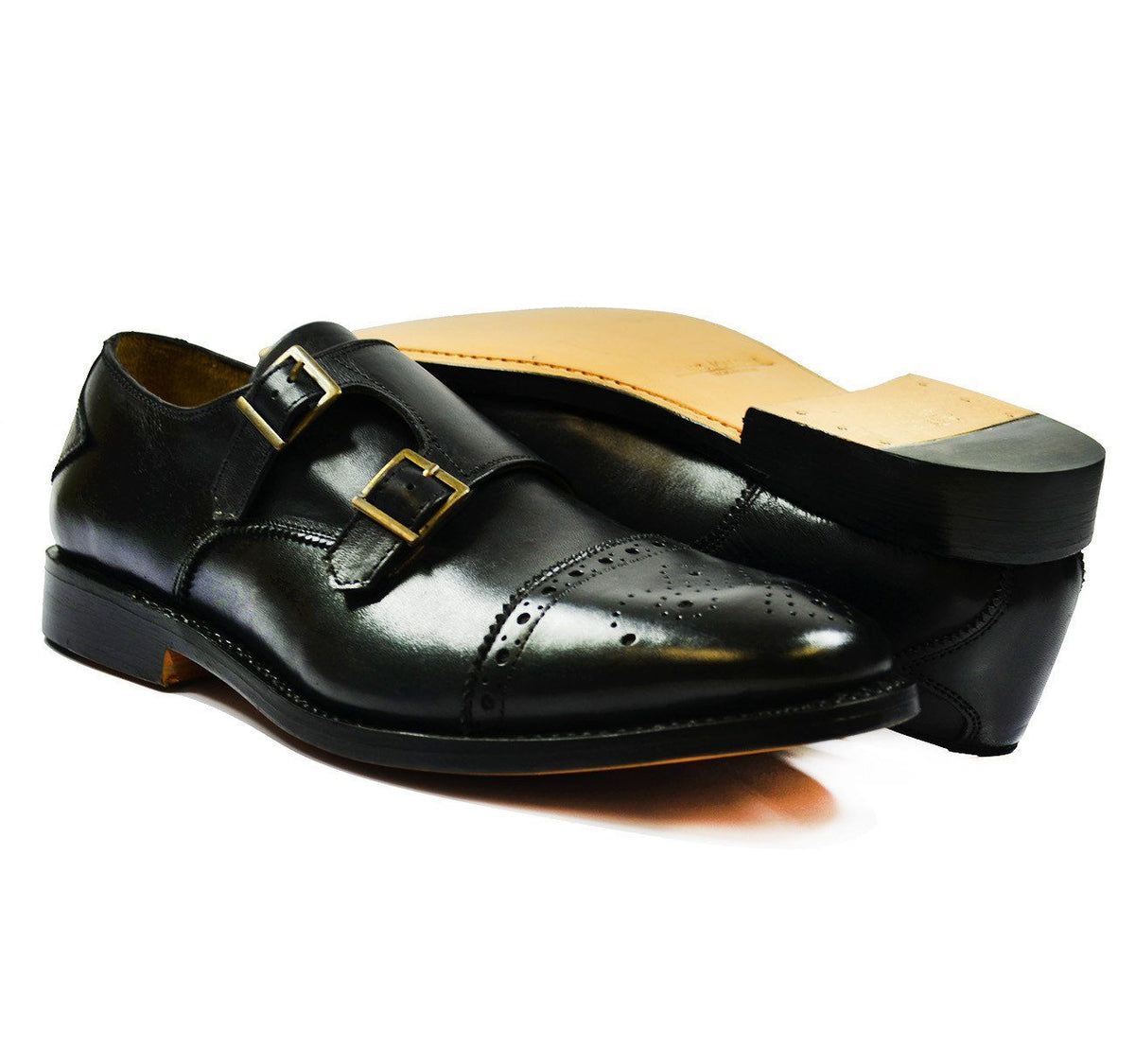 WILLIAMS Black Full Leather Monk Strap Dress Shoes | Paul Malone