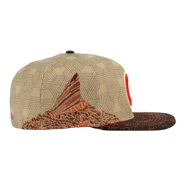 tan and red fitted hat