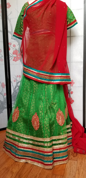 Lehanga - Green with Red embroidery
