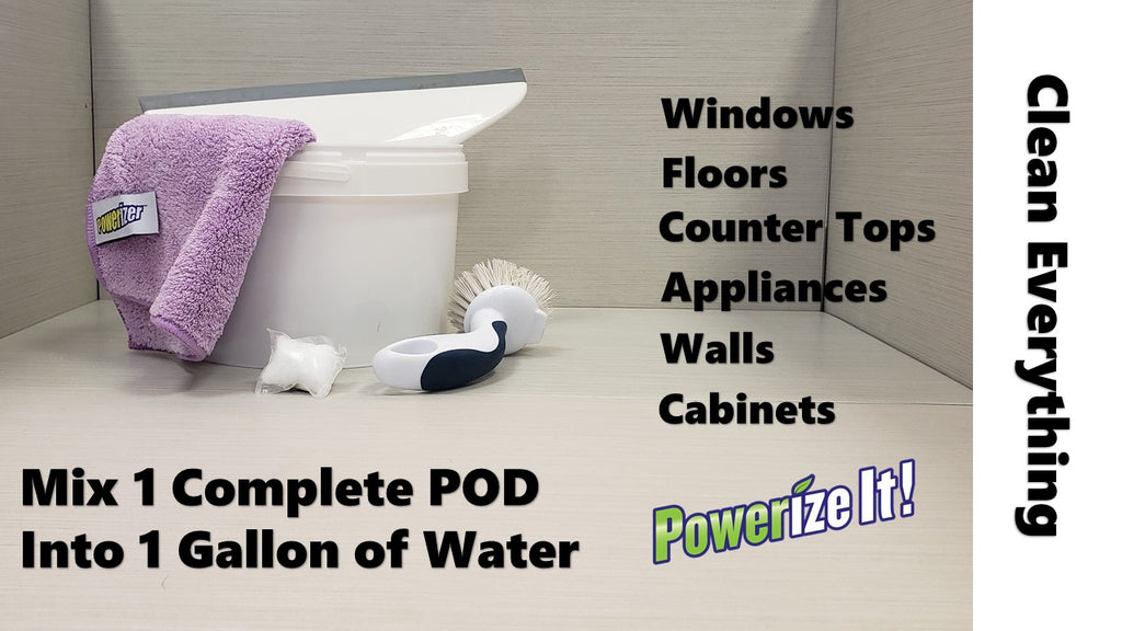 Bucket, Microfiber cloth, scrubber and Powerizer Complete Pod