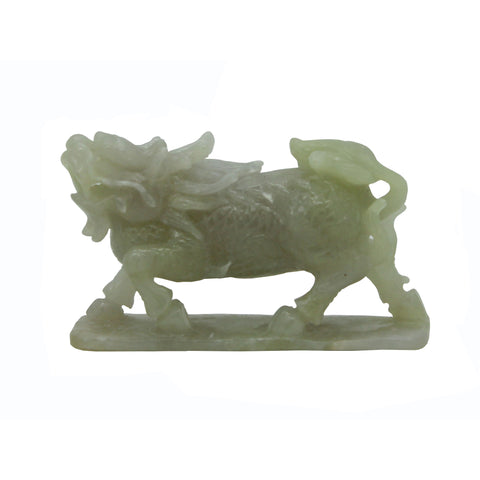 Detail Chinese Hand Carved Natural Jade Lucky Feng Shui Kirin Statue n ...