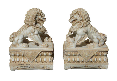 Pair Chinese Off White Marble Like Fengshui Foo Dogs cs1289S – Golden ...