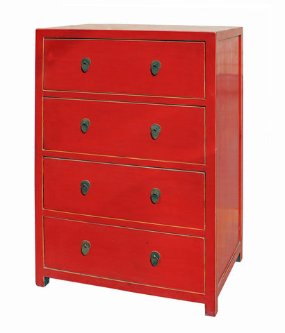 Chinese Distressed Red 4 Drawers Storage Dresser Cabinet Cs2320s