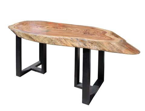 Raw Wood Plank Uneven Shape Metal Base Desk Table Cs2713s Golden