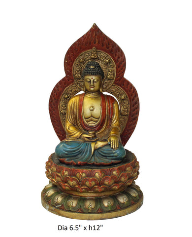 Chinese Golden Paint Relief Motif Dressing Metal Sitting Amitabha Budd ...