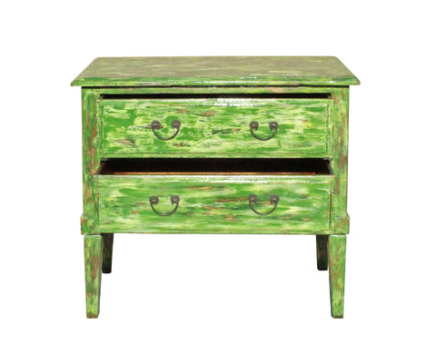 Distressed Light Green Lacquer Two Dresser Console Table Cabinet