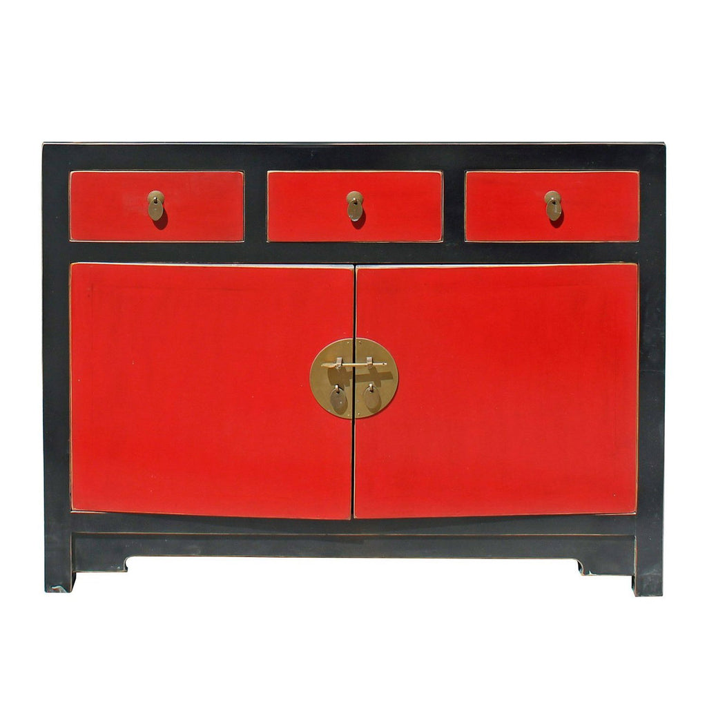 Oriental Black Red Lacquer Mid Side Table Foyer Cabinet Cs4175s