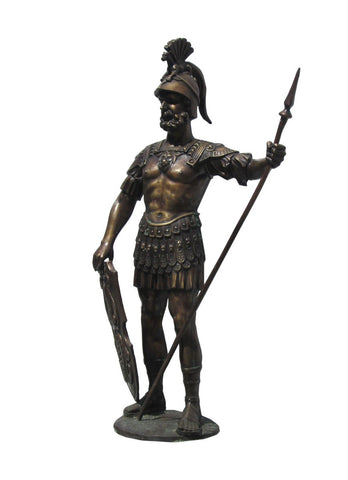 Rustic Brown Metal Standing Soldier With Shield And Spear cs428s ...