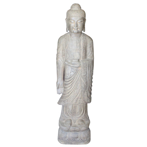Chinese Light Gray Stone Carved Standing Medicine Buddha Statue cs4298 ...