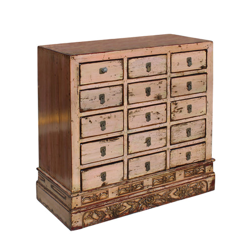 Chinese Distressed Mauve Beige 15 Drawers Medicine ...