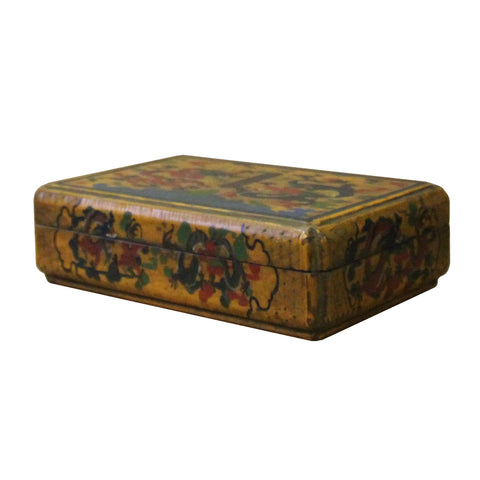 Chinese Distressed Yellow Dragons Graphic Rectangular Shape Box cs4668 ...