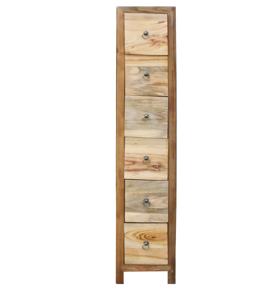 Chinese Raw Wood Slim 6 Drawers Narrow Cabinet Cs4945s Golden