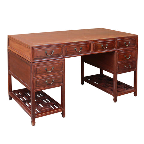 Chinese Vintage Brown Wood Editor Office Writing Desk Table