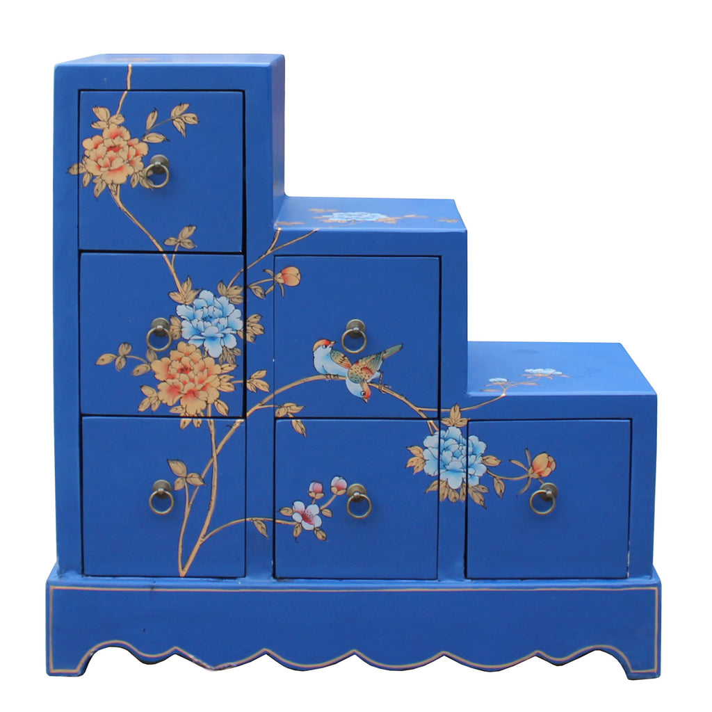 Oriental Bright Blue Color Small Step Tansu Cabinet Cs5016s