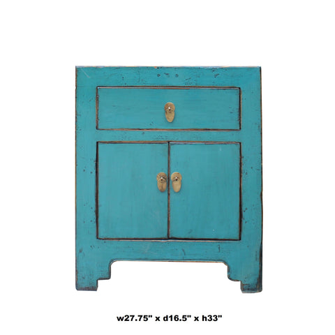 Chinese Distressed Turquoise Blue Foyer Console Table Cabinet