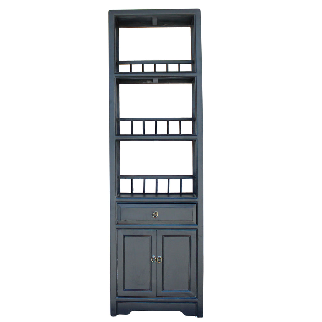 Chinese Distressed Black Small Display Bookcase Curio Cabinet