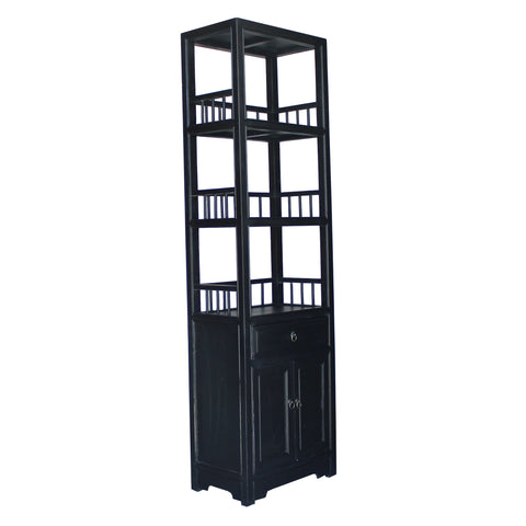 Chinese Distressed Black Small Display Bookcase Curio Cabinet