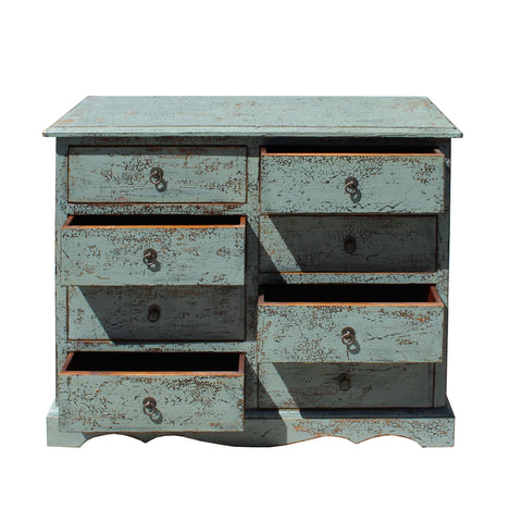 Solid Wood Distressed Crackle Gray 8 Drawers Dresser Cabinet