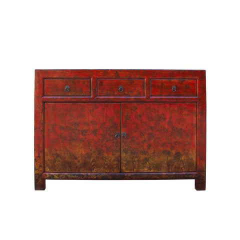 Distressed Rustic Orange Red Sideboard Console Table Cabinet