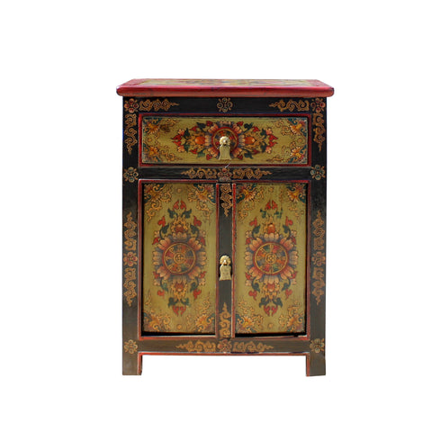 Black Lime Olive Green Tibetan Style Floral End Table Nightstand Cs577 Golden Lotus Antiques