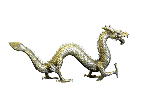 Chinese Handmade Silver Color Dragon Fengshui Decor Figure Mid Size cs ...