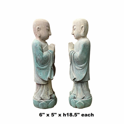 Pair Chinese Color Rustic Wood Standing Lohon Monk Statues ws1517S ...