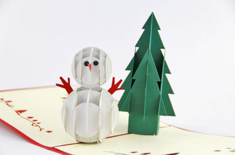 Christmas Tree And Snowman Happy Holiday Card 3d Pop Up Card