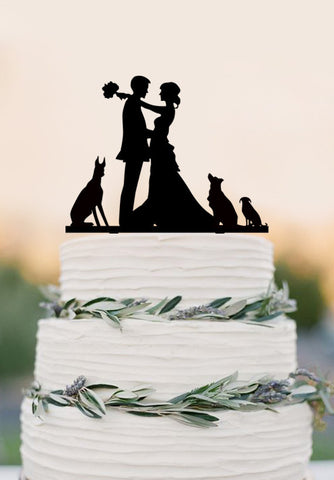 Custom Wedding Cake Topper Bride And Groom With Dogs Funny Wedding