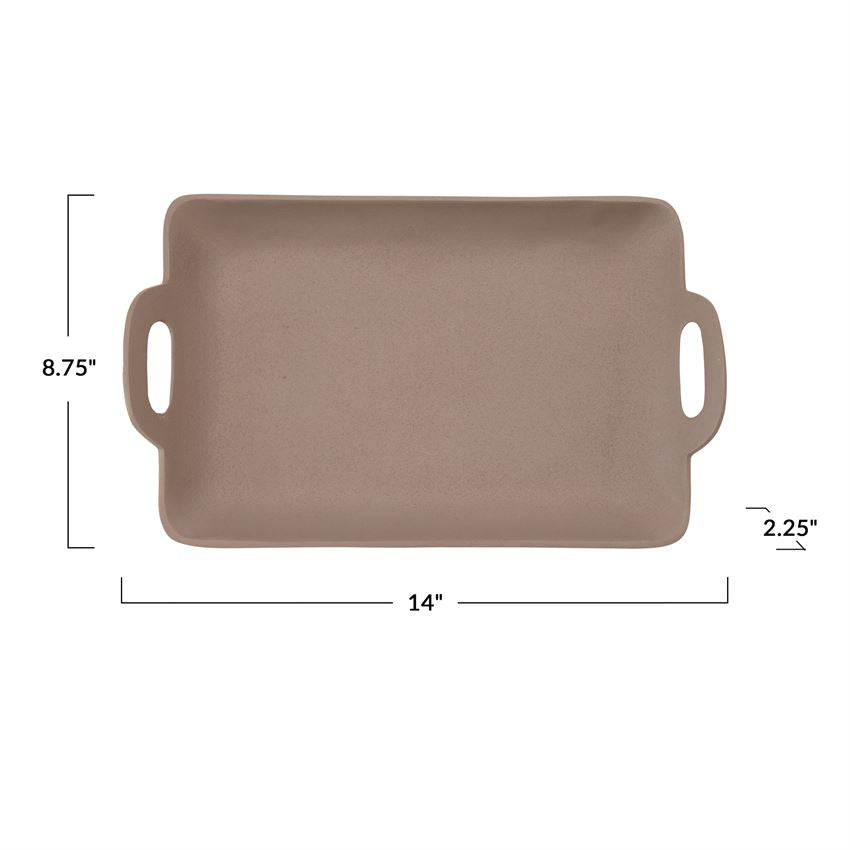 Decorative Textured Metal Tray with Handles, Stone Color