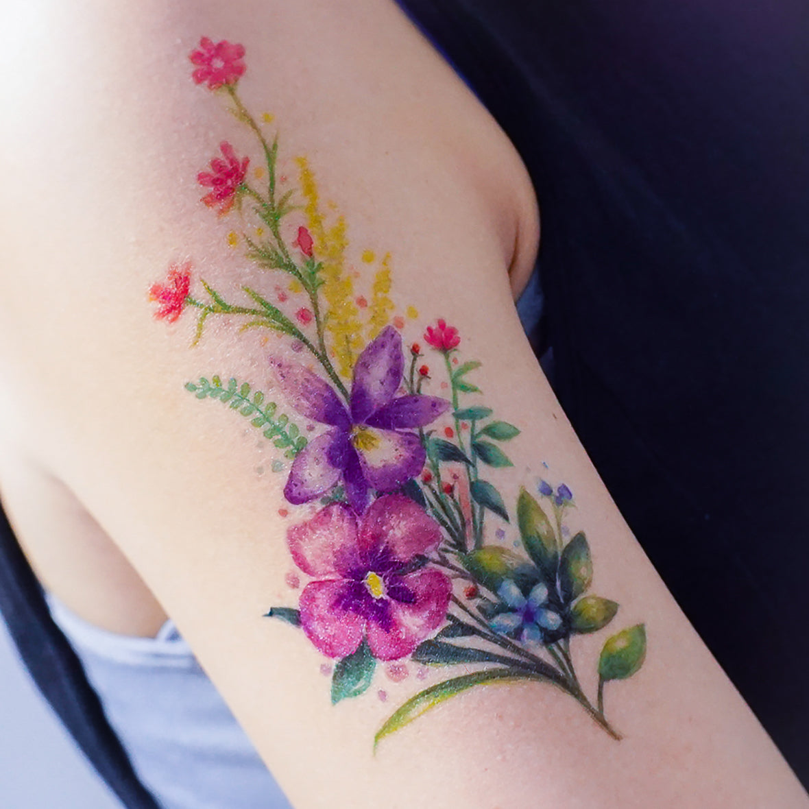 Colorful floral temporary tattoo set