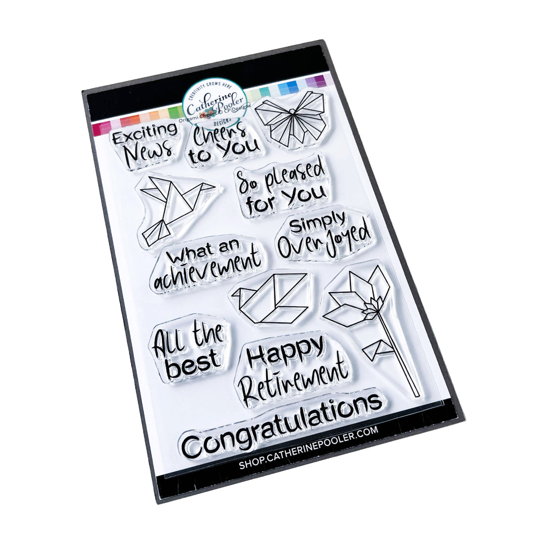 Catherine Pooler Designs Origami Cheers Sentiment Stamp Set