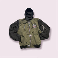 army green bomber jacket with patches