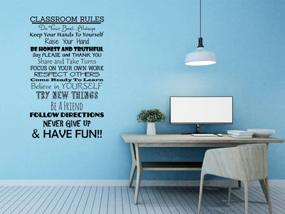 Classroom Rules Quote Sticker - Inspirational Wall Decals Vinyl Wall Decal Inspirational Wall Signs 