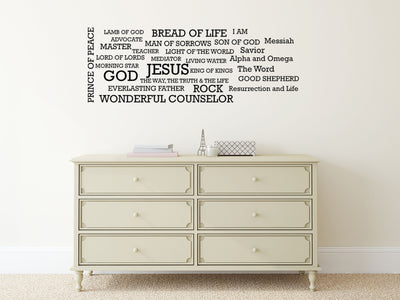 Names Of God Word Cloud Christian Wall Decal Vinyl Wall Decal Inspirational Wall Signs 