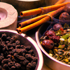 A photograph detail of sweet spices and resins, and incense