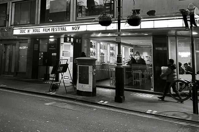 The marquee outside the Curzon theatre in Soho, London announcing the Doc'N'Roll movie festival