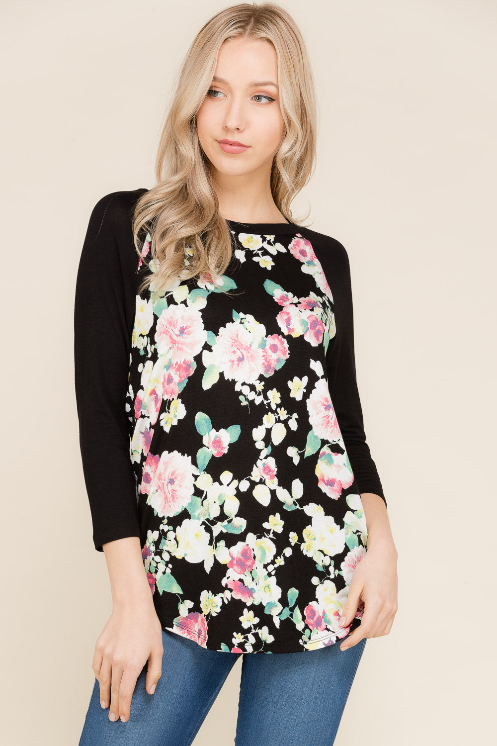FIRST LOVE PLUS SIZE - JULIET FLORAL BASEBALL TEE – Johnnie Dove Boutique