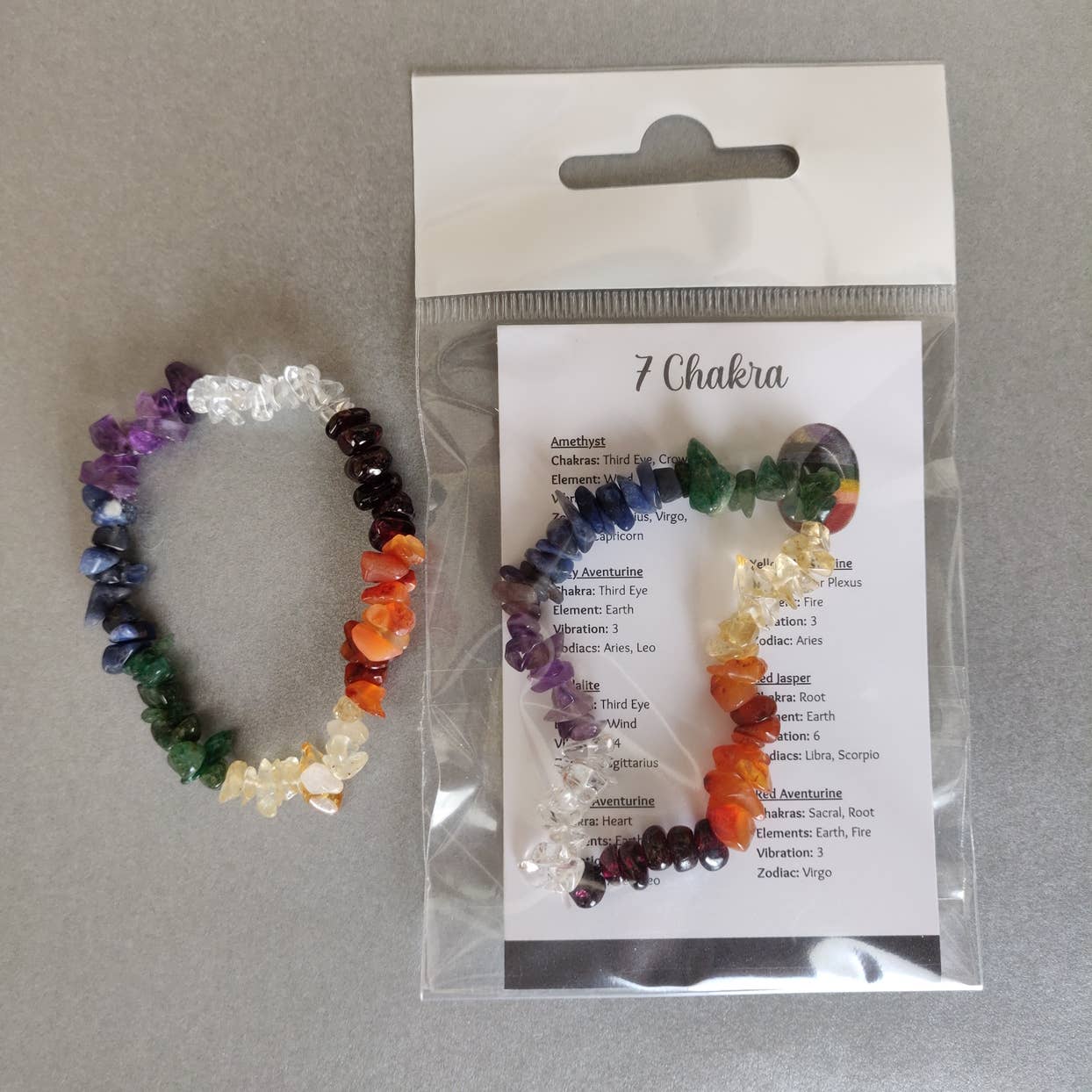 Chip Gemstone / Crystal Stretch Bracelet with FREE Info Card: Chakra