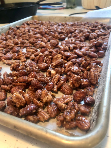 Sheet tray of candied nuts