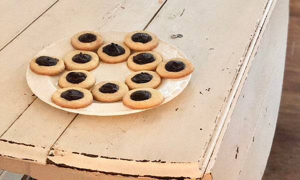 Shortbread cookies on a white platter