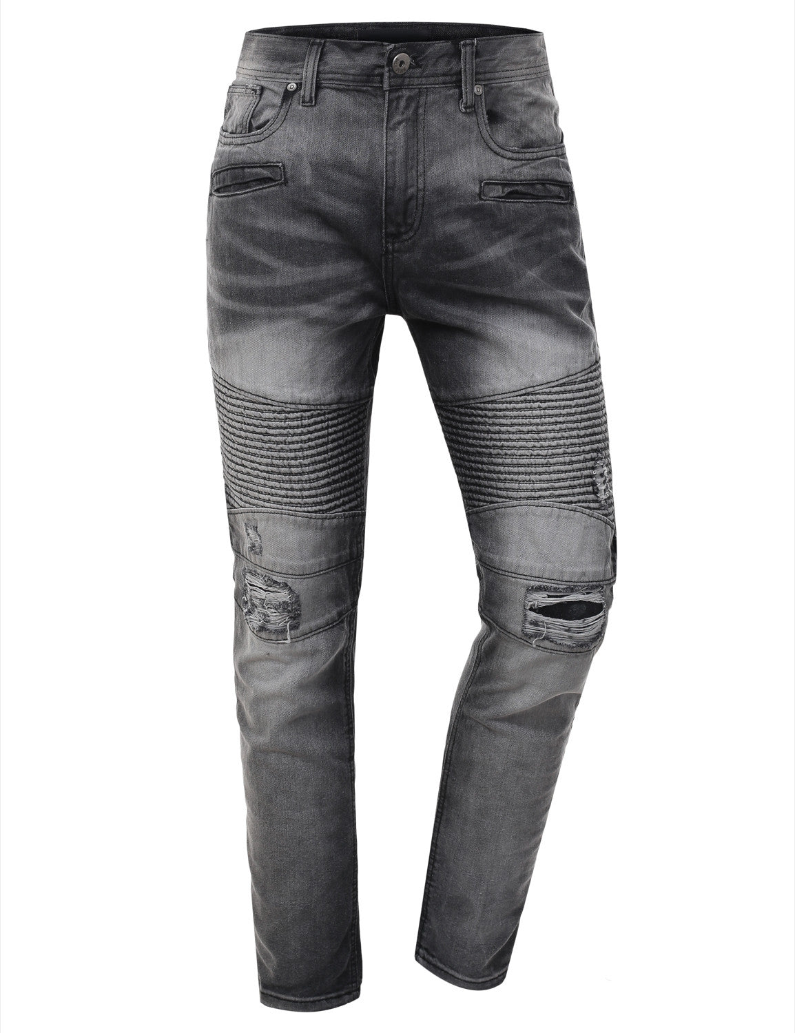 Washed Slim Fit Denim Biker Ribbed Jeans – URBANCREWS