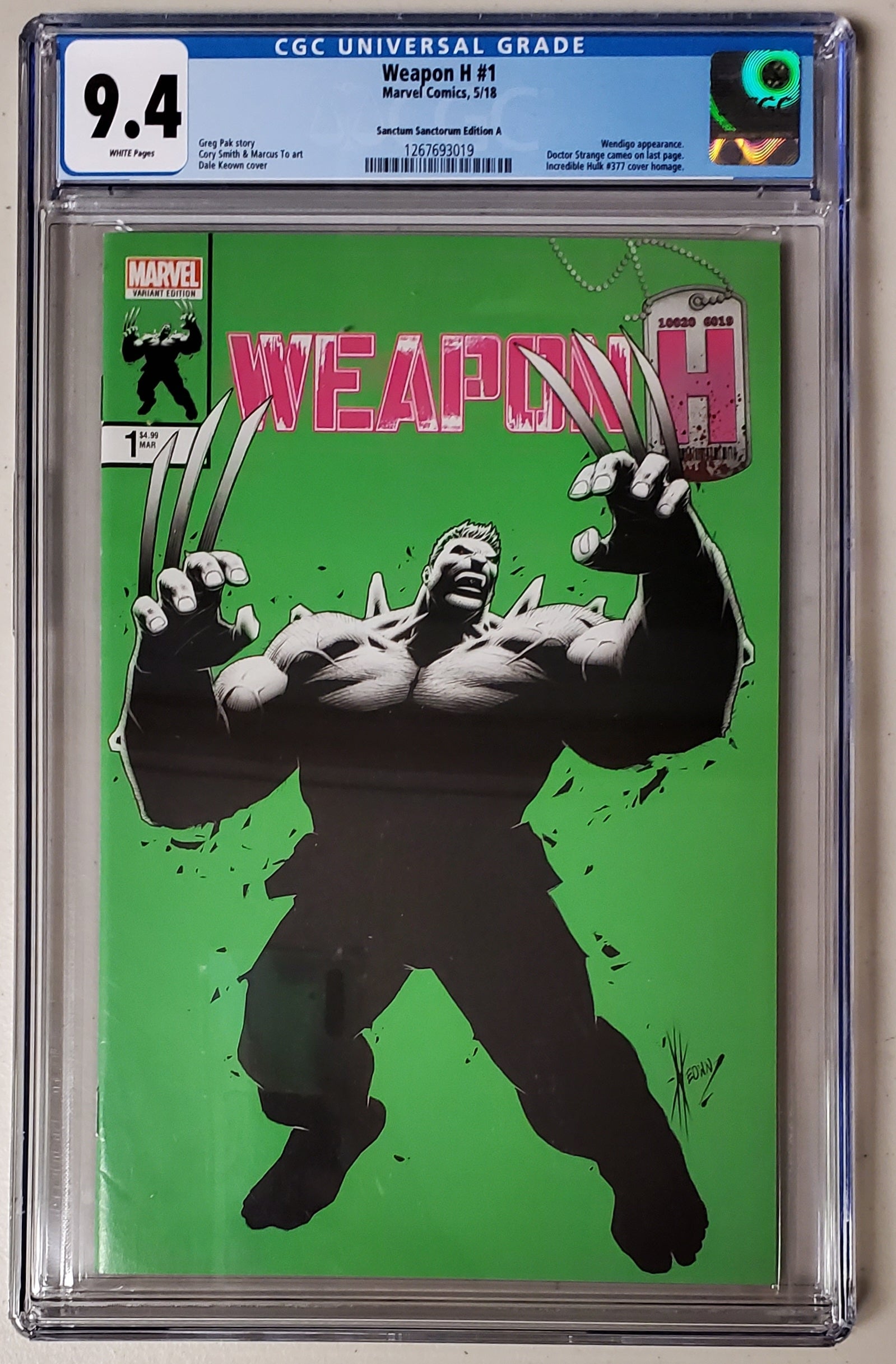 9 4 Cgc Weapon H 1 Dale Keown Incredible Hulk 377 Homage Variant 1 Sanctum Sanctorum Comics Oddities Llc