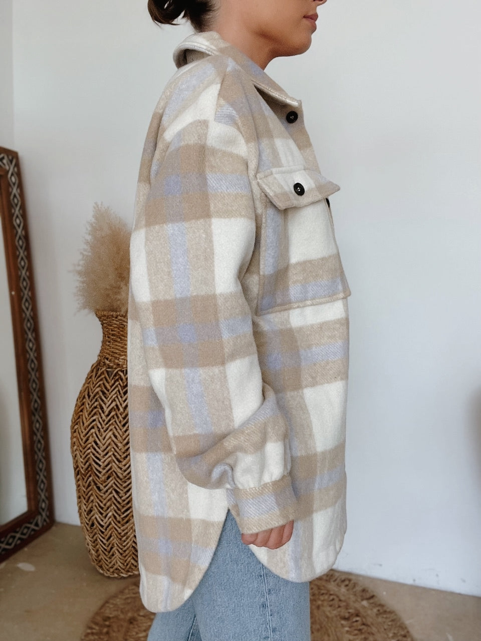 Pamela Oversized Plaid Shacket |Taupe