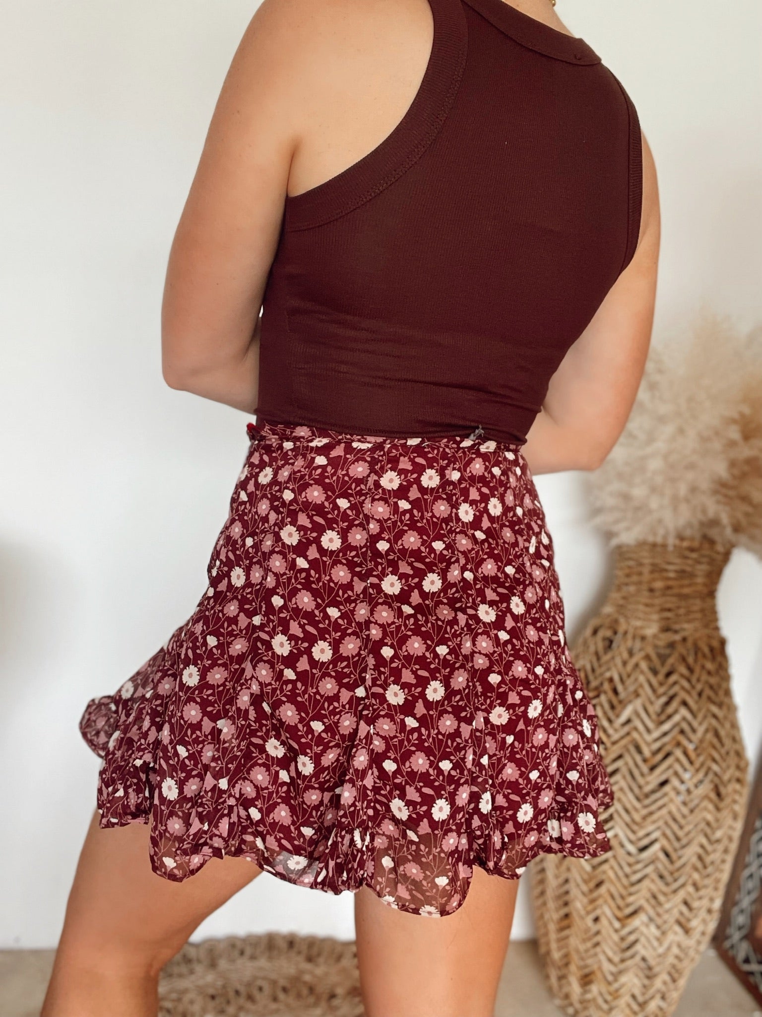 Dawn Floral Bunch Flared Mini Skort | Burgundy